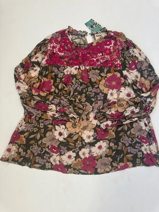 SAVANNA JANE NWT 2X Smokes Floral Yoke Blouse - Pink Floral - Picture 2 of 9